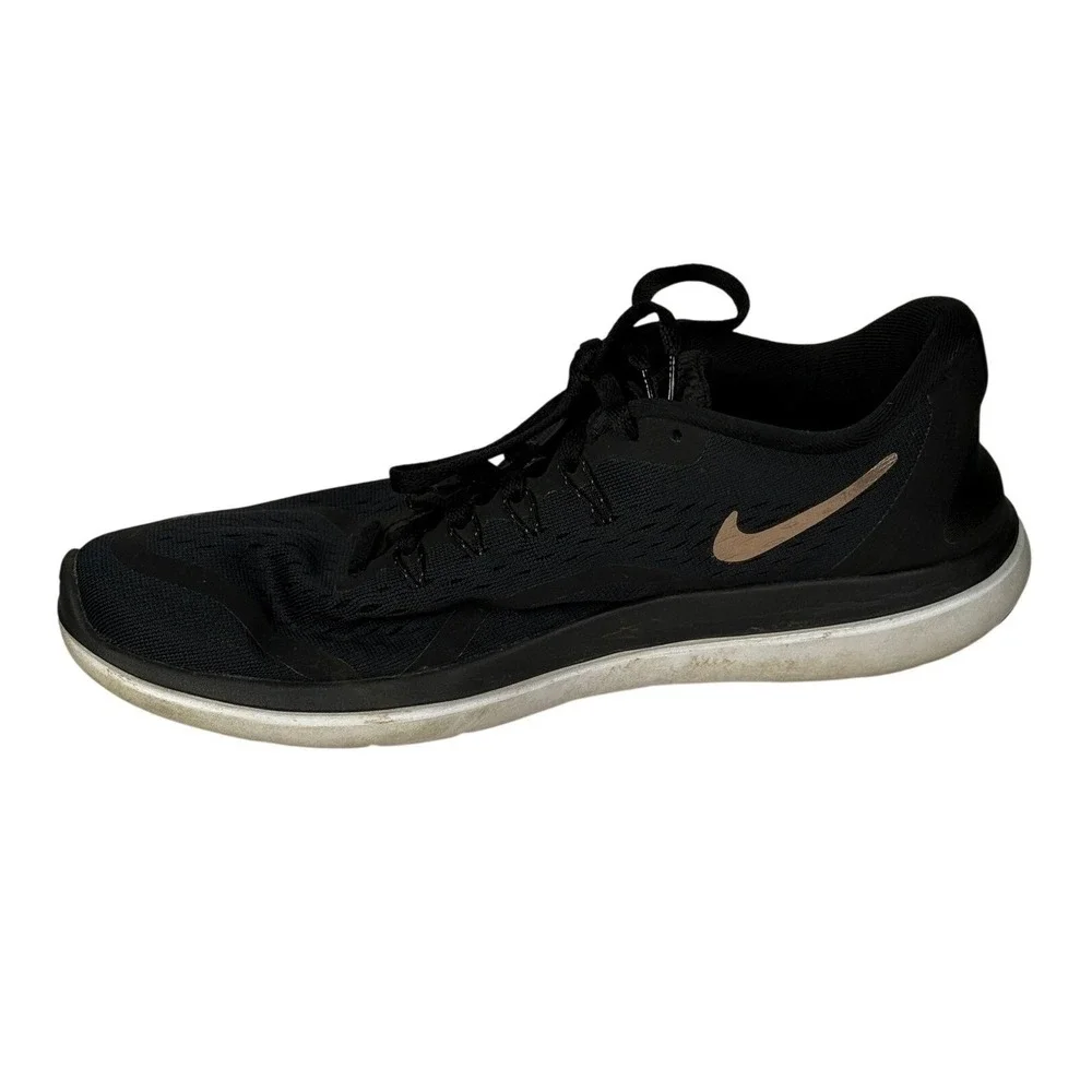 Nike Flex 2017 RN Running Shoes Womens 10 Black Rose Gold Mesh Athletic Sneakers